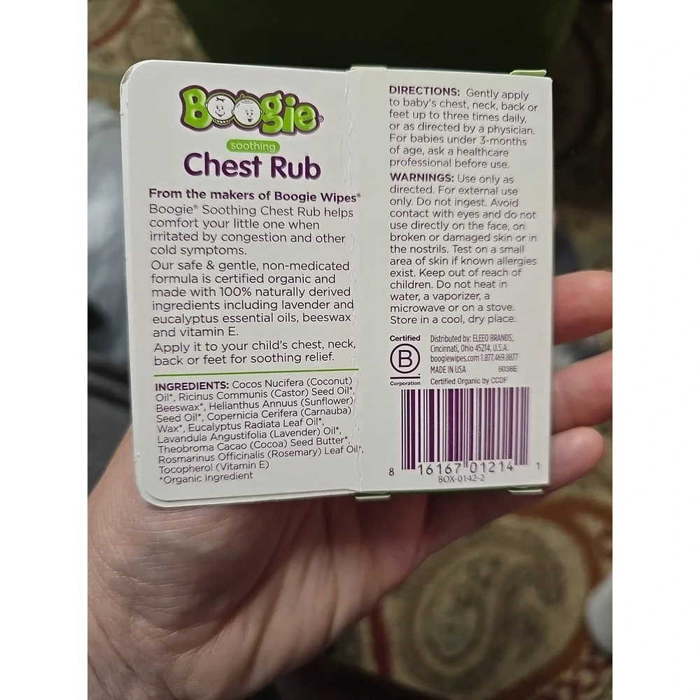 Boogie Soothing Chest Rub Stick Eucalyptus & Lavender For Baby 3 Mon.+ 100% Nat.